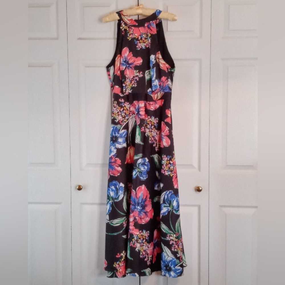 NWT Tahari ASL Black Floral Halter Maxi Dress, Size 10